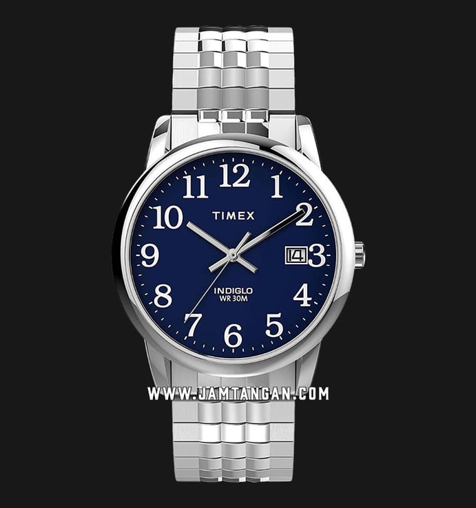 Timex Easy Reader TW2V05500 Indiglo Blue Dial Stainless Steel Expansion Strap