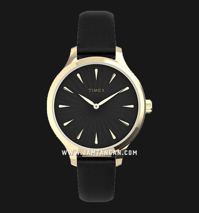 Timex Peyton TW2V06600 Gold Plated Black Dial Black Leather Strap