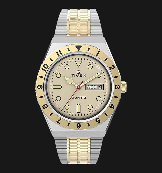 Timex Q TW2V18600 Reissue Beige Dial Dual Tone Stainless Steel Strap