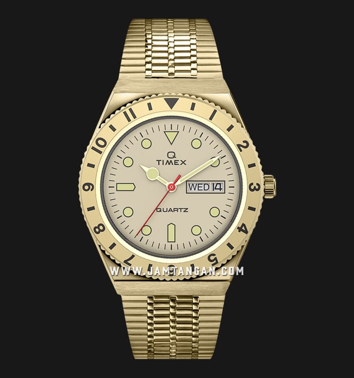 Timex Q Reissue TW2V18700 Gold Dial Gold Stainless Steel Strap