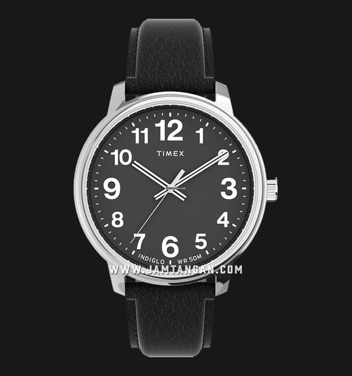 Timex Easy Reader TW2V21400 Indiglo Bold Black Dial Black Leather Strap
