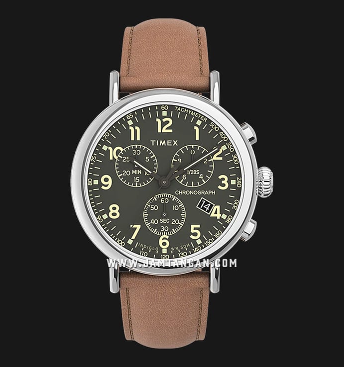 Timex Standard TW2V27500 Chronograph Men Green Dial Brown Leather Strap