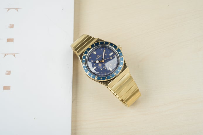 Timex Q TW2V53600 Celestial Blue Dial Gold Stainless Steel Strap