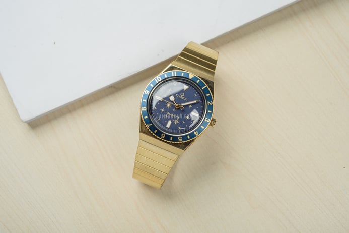Timex Q TW2V53600 Celestial Blue Dial Gold Stainless Steel Strap