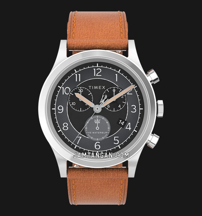 Timex Waterbury TW2V73900 Men Traditional Chronograph Black Dial Brown Leather Strap