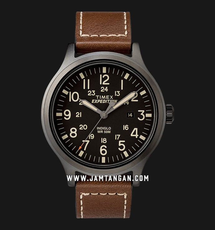 Timex Expedition Scout TW4B11300 Indiglo Black Dial Brown Leather Strap