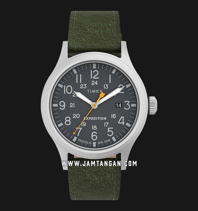 Timex Expedition Scout TW4B22900 Indiglo Grey Dial Green Olive Leather Strap