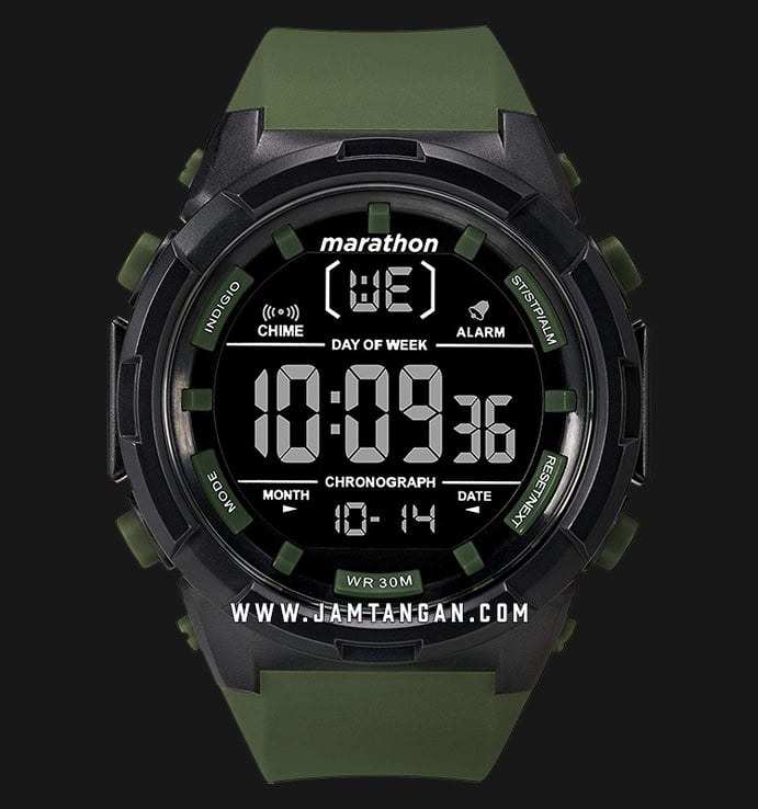 Timex Marathon TW5M22200 Black Digital Analog Dial Green Army Resin Strap