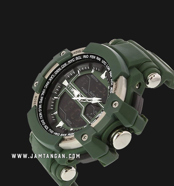Timex Tactic DGTL TW5M22800 Green Digital Analog Dial Green Resin Strap
