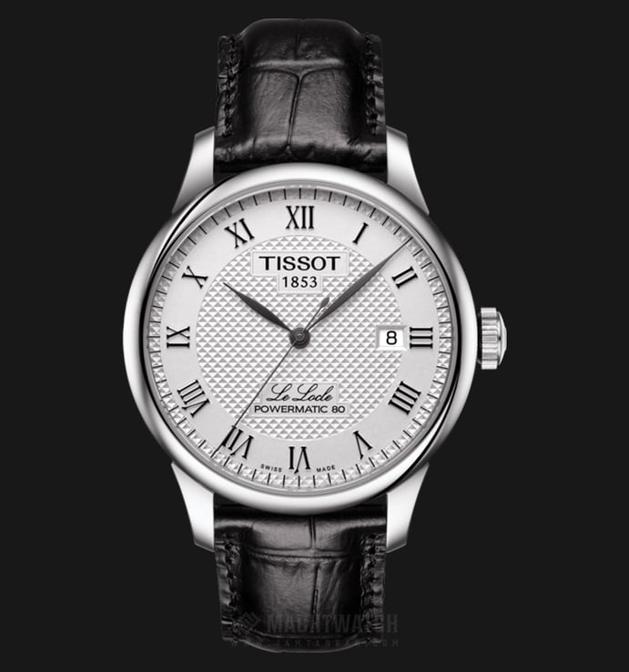 TISSOT T-Classic T006.407.16.033.00 Le Locle Powermatic 80 Silver Pattern Dial Black Leather Strap