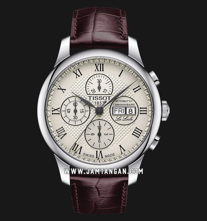 Tissot Le Locle Valjoux T006.414.16.263.00 Automatic Chronograph Ivory Dial Brown Leather Strap