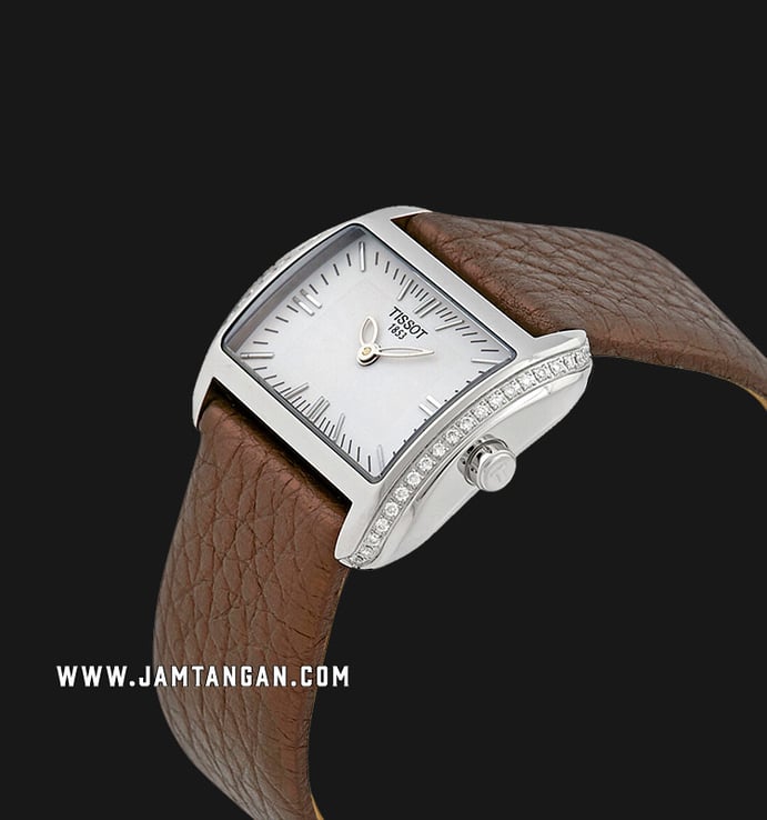 TISSOT T-Trend T023.309.16.031.01 Wave Diamond Ladies Silver Dial Brown Leather Strap