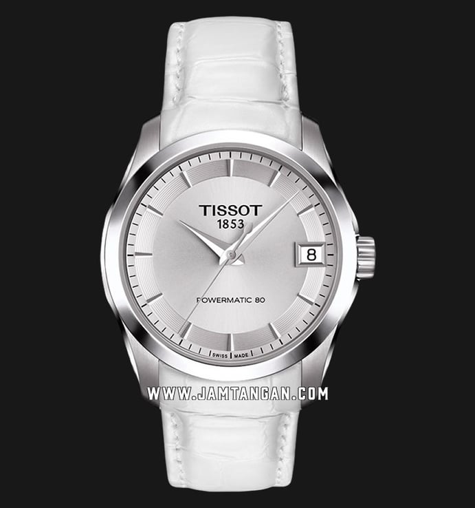 Tissot T-Classic T035.207.16.031.00 Couturier Powermatic 80 Silver Dial White Leather Strap