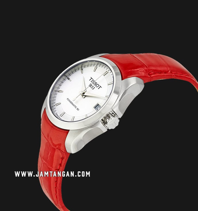 Tissot Couturier Powermatic 80 T035.207.16.031.01 Ladies Silver Dial Red Leather Strap 