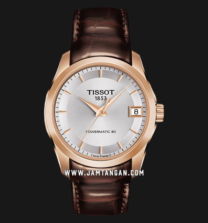 Tissot Couturier Powermatic 80 T035.207.36.031.00 Ladies Silver Dial Brown Leather Strap 