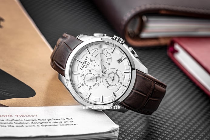 Tissot T-Classic T035.617.16.031.00 Couturier Chronograph Silver Dial Brown Leather Strap