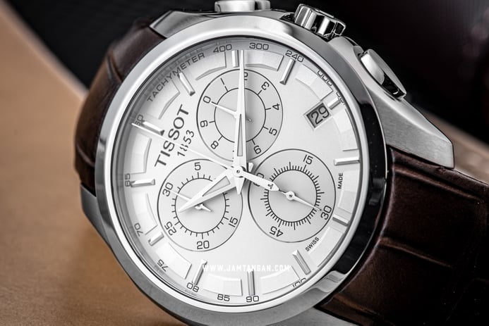 Tissot T-Classic T035.617.16.031.00 Couturier Chronograph Silver Dial Brown Leather Strap