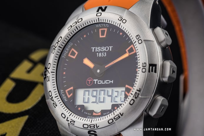 Tissot T-Touch II T047.420.17.051.01 Black Digital Analog Dial Orange Rubber Strap 