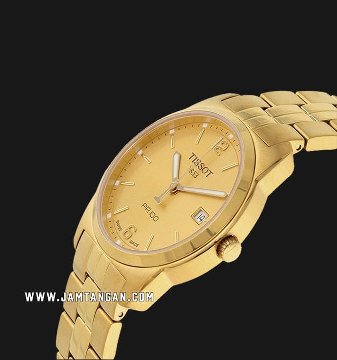TISSOT PR 100 T049.410.33.027.00 Gent Champagne Dial Gold Tone Stainless Steel Strap