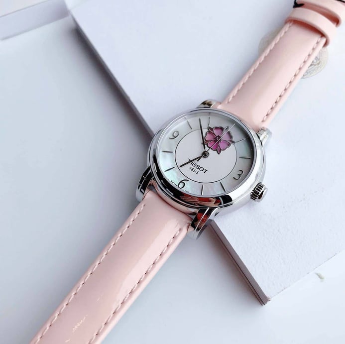 Tissot T-Lady T050.207.16.117.00 Heart Flower Powermatic 80 Mother of Pearl Dial Pink Leather Strap