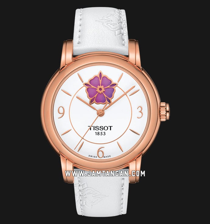 Tissot T-Lady T050.207.37.017.05 Lady Heart Flower Powermatic 80 White Dial White Leather Strap