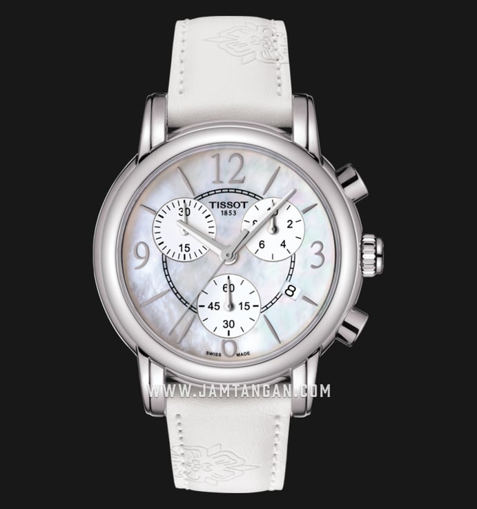 TISSOT Dressport T050.217.17.117.00 White Mother of Pearl Dial White with Flower Motif Leather Strap