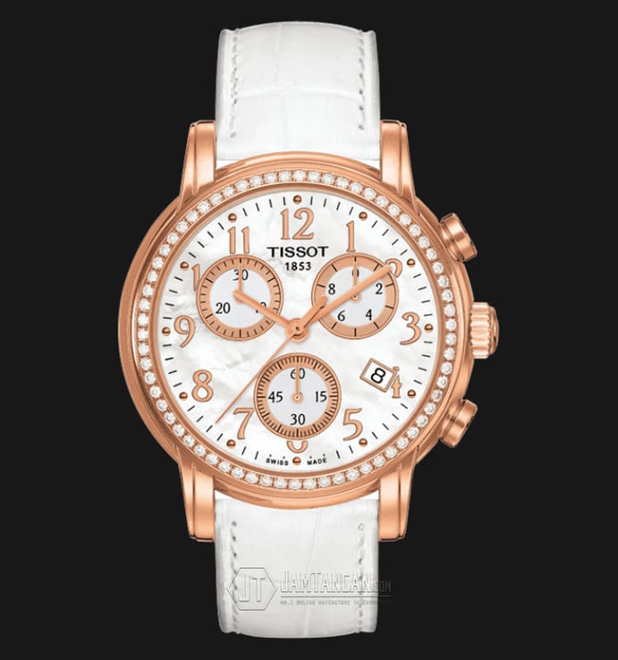 TISSOT Dressport T050.217.36.112.01 Chronograph Ladies Mother Of Pearl Dial White Leather Strap
