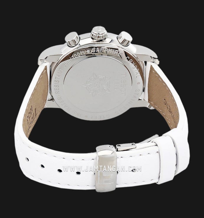 Tissot T050.217.67.117.00 Dressport Chronograph Lady Mother Of Pearl Dial White Leather Strap