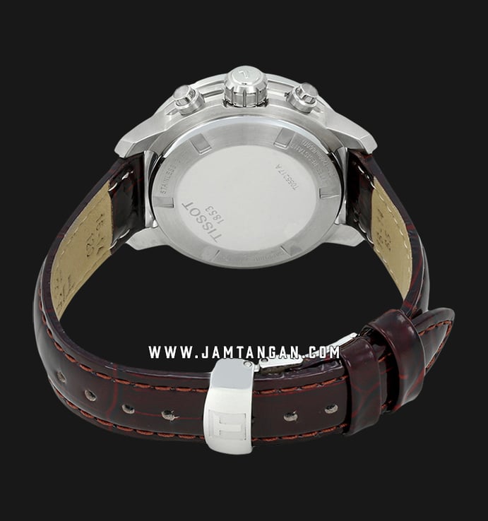 Tissot T055.217.16.033.01 T-Sport Chronograph Ladies Silver Dial Brown Leather Strap