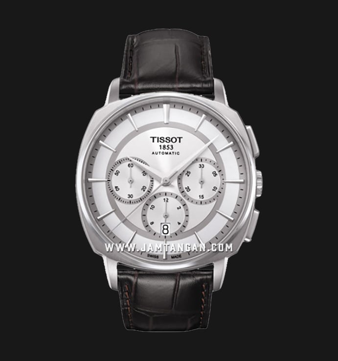 TISSOT T-Sport T059.527.16.031.00 Automatic Chronograph Men Silver Dial Brown Leather Strap