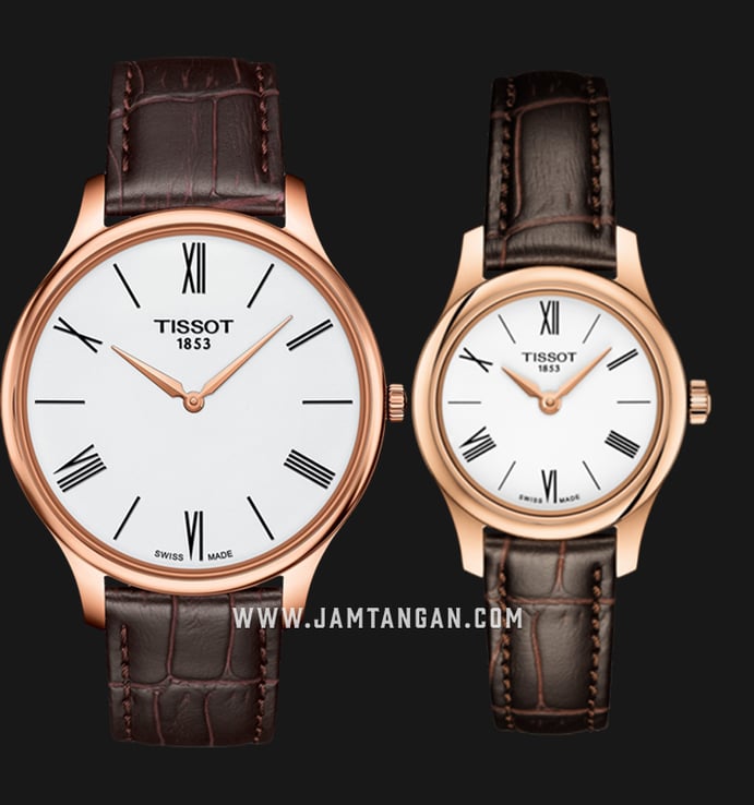 TISSOT T063.009.36.018.00_T063.409.36.018.00 Thin Tradition Couple White Dial Brown Leather Strap