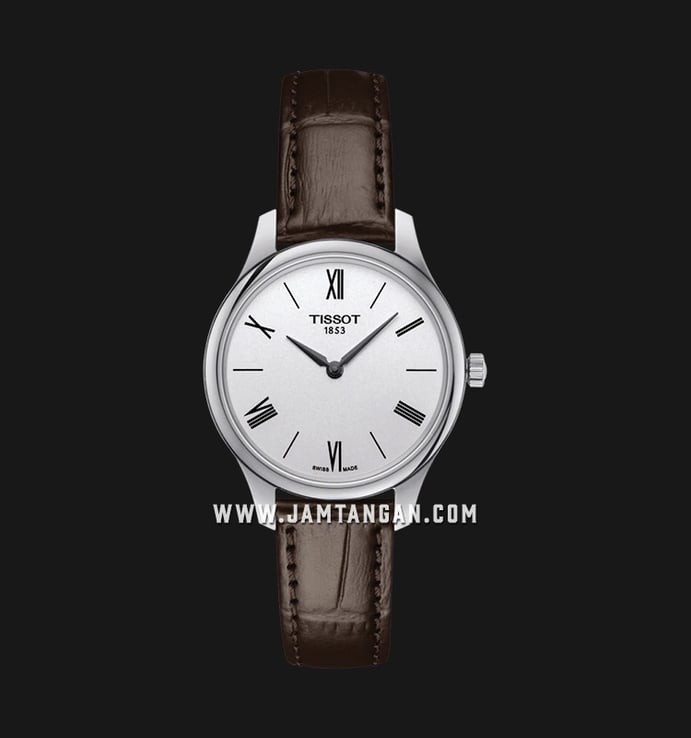 TISSOT Tradition 5.5 T063.209.16.038.00 Ladies Silver Dial Brown Leather Strap