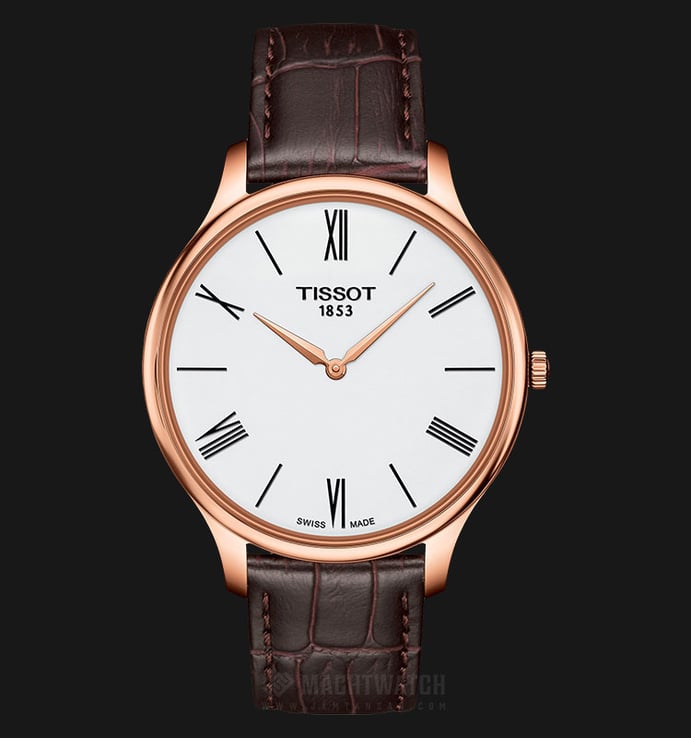 TISSOT T063.409.36.018.00 T-Classic Tradition Thin Man White Dial Brown Leather Strap