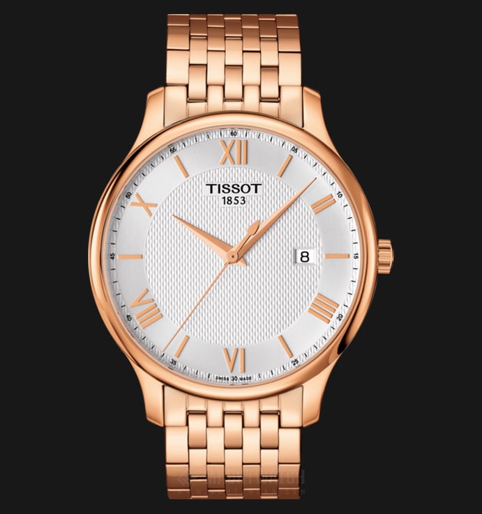 Tissot Tradition T063.610.33.038.00 Silver Pattern Dial Rose Gold Stainless Steel