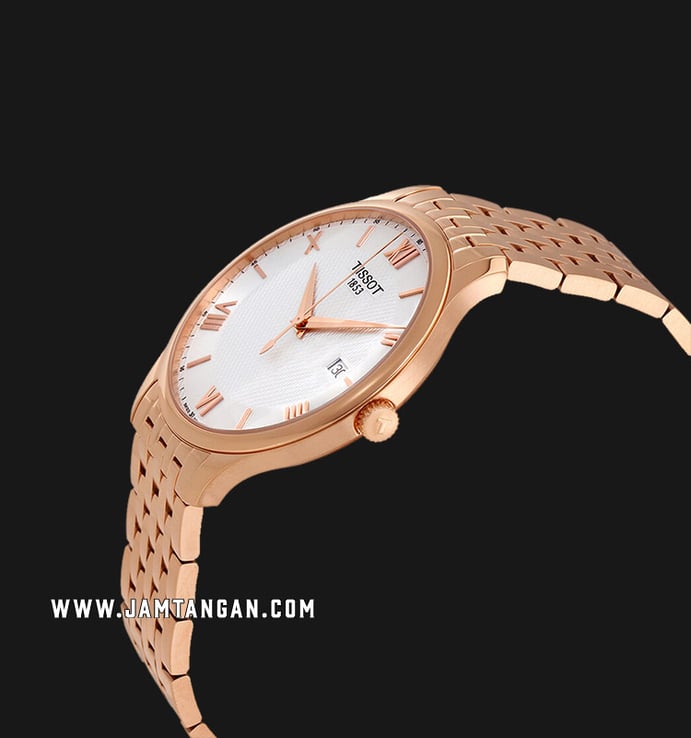 Tissot Tradition T063.610.33.038.00 Silver Pattern Dial Rose Gold Stainless Steel