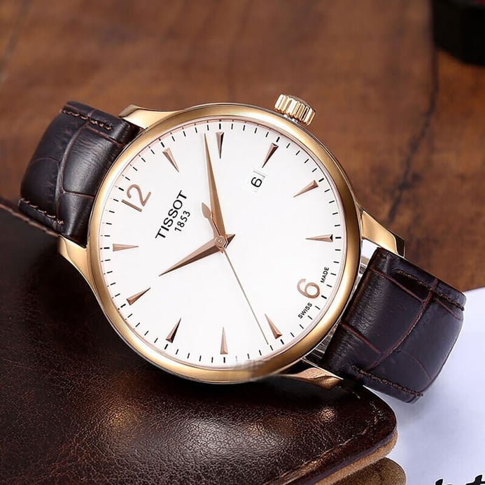 Tissot T-Classic T063.610.36.037.00 Tradition Gent White Dial Brown Leather Strap