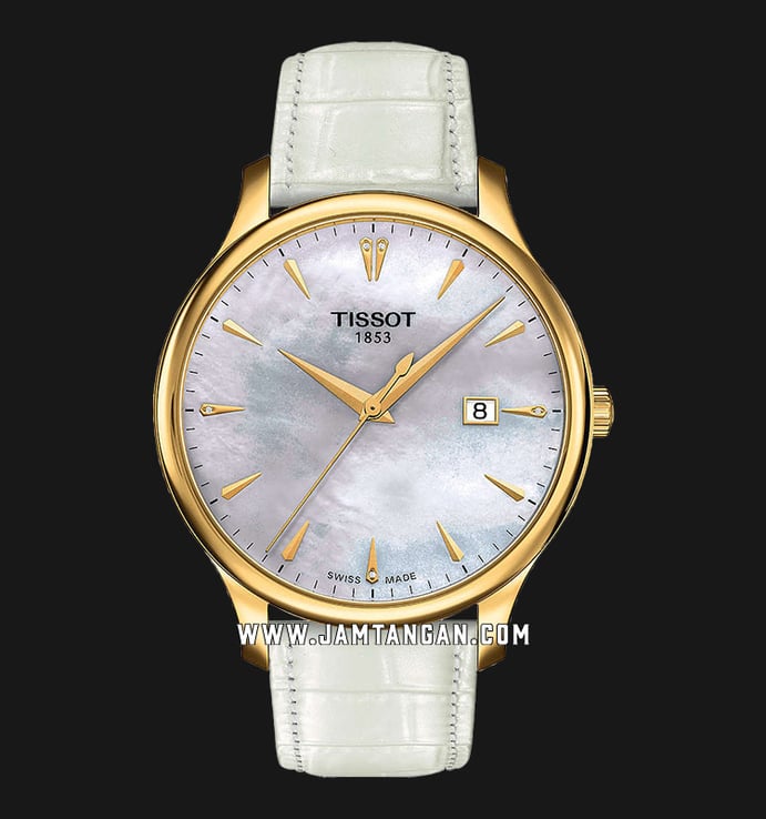 TISSOT T-Classic T063.610.36.116.00 Tradition Mother of Pearl Dial White Leather Strap