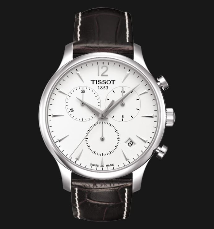 Tissot T-Classic T063.617.16.037.00 Tradition Chronograph White Dial Brown Leather Strap