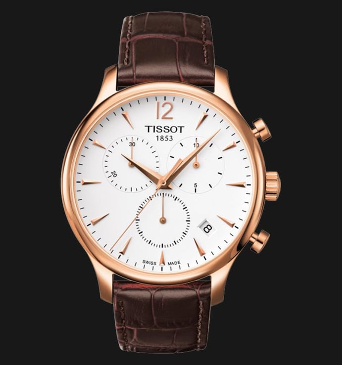 TISSOT T-Classic T063.617.36.037.00 Tradition Chronograph Silver Dial Brown Leather Strap