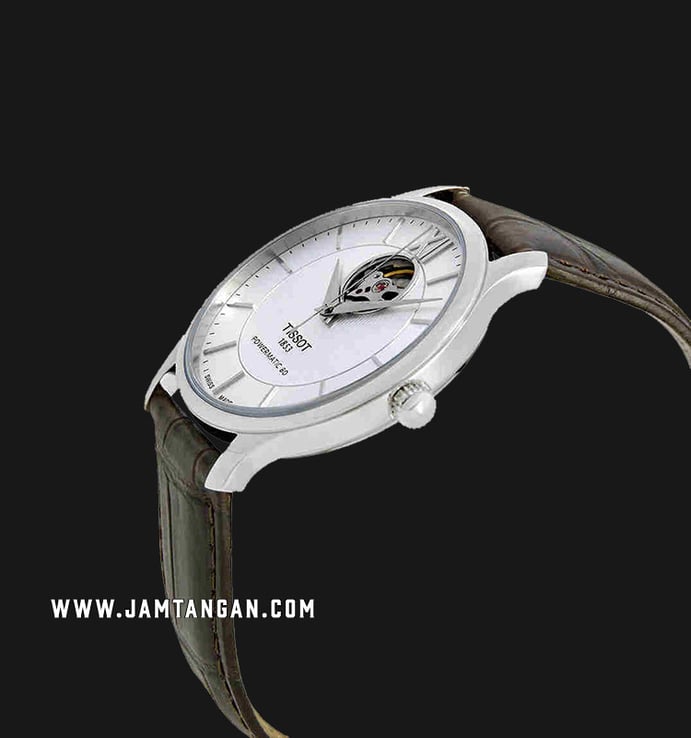 TISSOT Tradition Open Heart Powermatic 80 T063.907.16.038.00 White Dial Brown Leather Strap