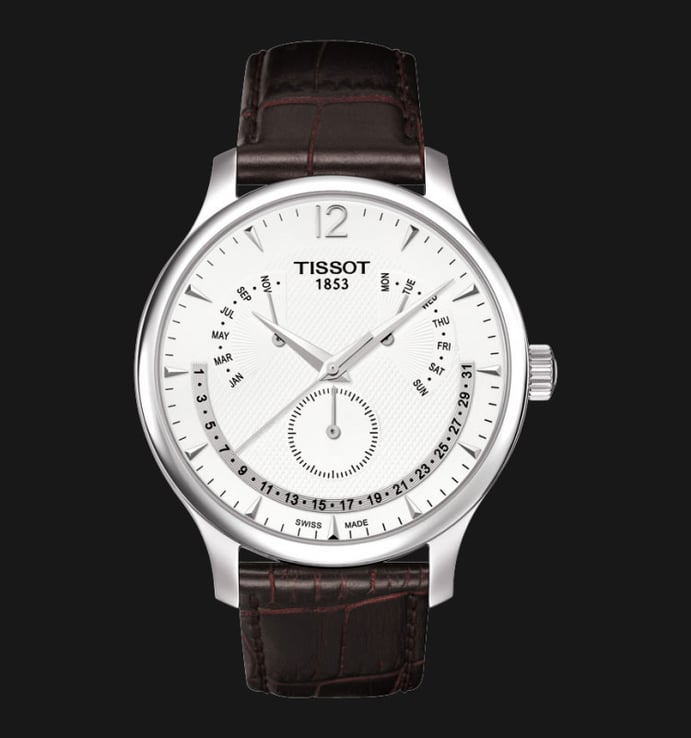 Tissot Tradition T063.637.16.037.00 Perpetual Calendar White Dial Brown Leather Strap
