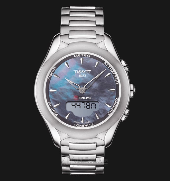 Tissot T-Touch T075.220.11.101.01 Solar Mother of Pearl Digital Analog Dial Stainless Steel Strap