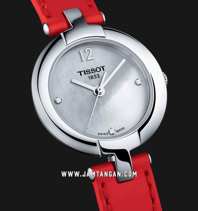 Tissot T-Trend Pinky T084.210.16.116.00 Mother Of Pearl Diamond Dial Red Leather Strap