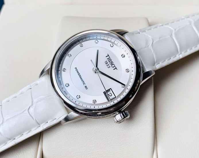 TISSOT Luxury Powermatic80 T086.207.16.116.00 Mother of Pearl Dial White Leather Strap