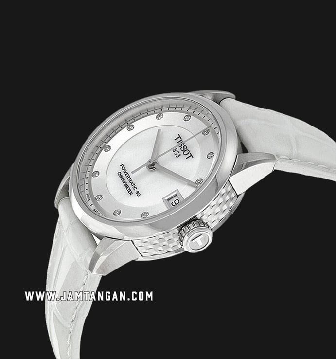 TISSOT Luxury Powermatic80 Chronometer T086.208.16.116.00 Mother of Pearl Dial White Leather Strap