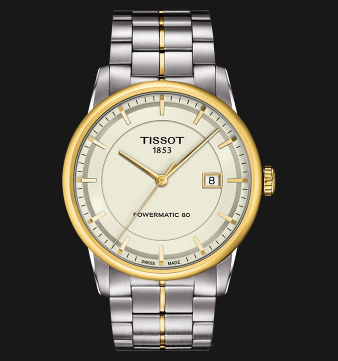 TISSOT T-Classic T086.407.22.261.00 Luxury Powermatic 80 Ivory Dial Dual Tone Stainless Steel Strap