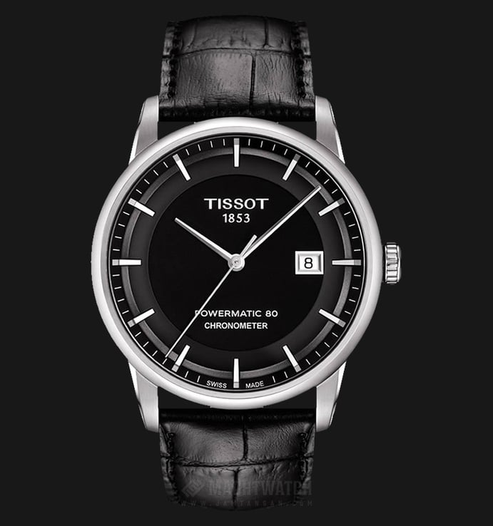 TISSOT Luxury Powermatic80 Chronometer T086.408.16.051.00 Black Dial Black Leather Strap