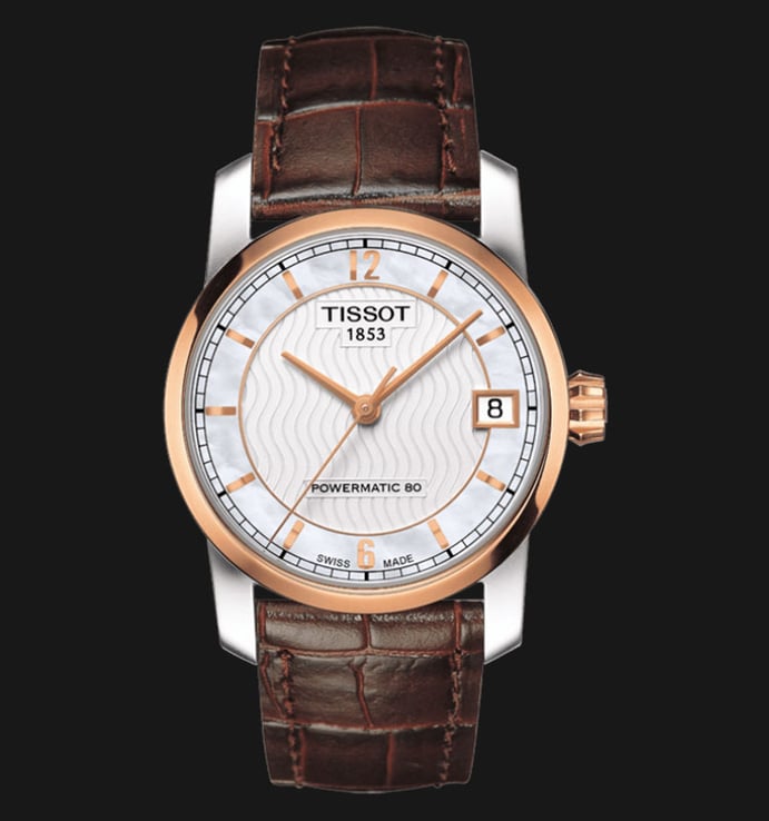 TISSOT T-Classic T087.207.56.117.00 Powermatic 80 Mother Of Pearl Dial Brown Leather Strap