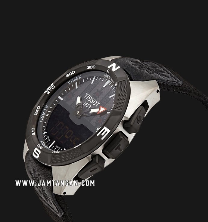 TISSOT T-Touch T091.420.46.051.02 Solar Perpetual Digital Analog Dial Black Leather Strap