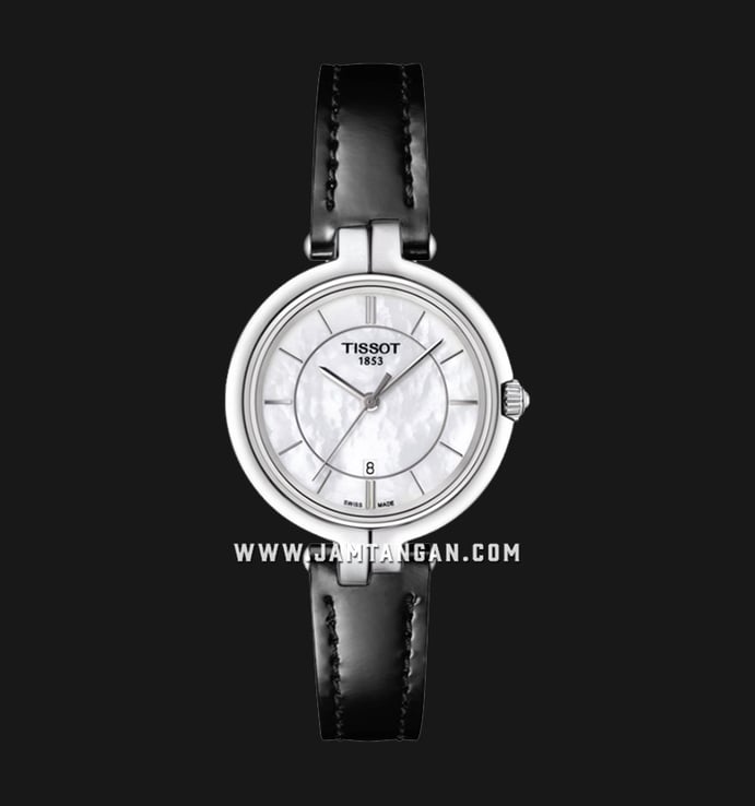 Tissot T-Lady T094.210.16.111.00 Flamingo Ladies Mother Of Pearl Dial Black Leather Strap
